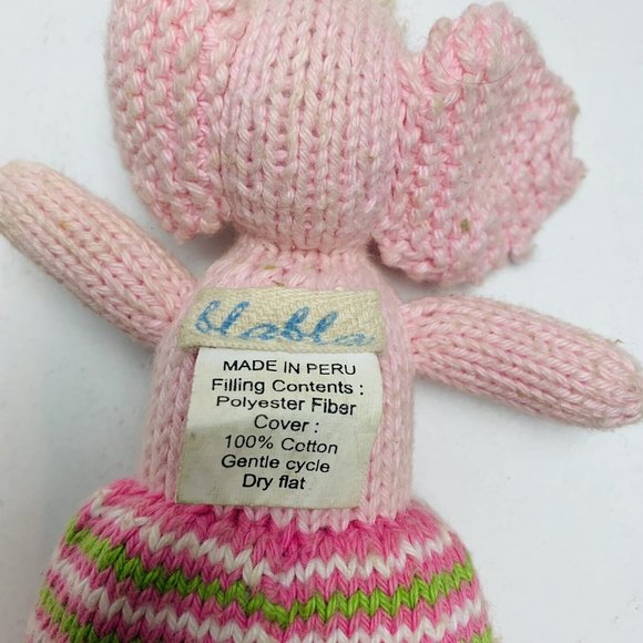 Blabla Elephant Plush Doll Rattle Baby Lovey Toy Bla Bla Stripes Pink Crochet 7” - Picture 4 of 5